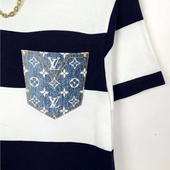 Louis Vuitton striped cotton midi dress w/ signature denim monogram pocket . XL - Picture 4 of 11